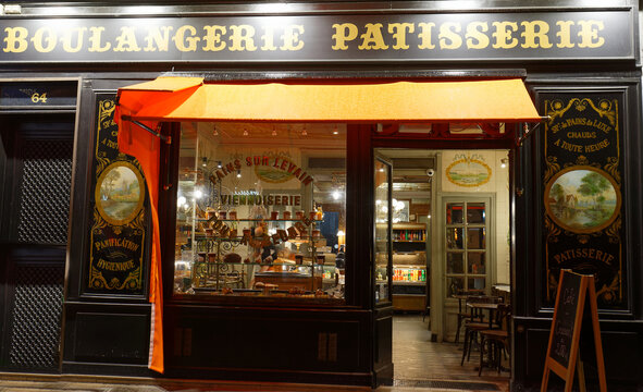 The Typical French Bread And Pastry Shop Located Near The Eiffel Tower In Paris, France.