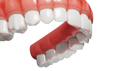 Human teeth on a transparent background. Human jaw with gums and teeth, close-up. Dental anatomy, side view. 3D rendering