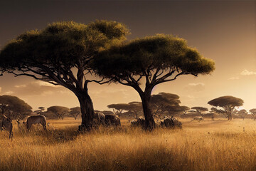 African savannah illustration  - obrazy, fototapety, plakaty