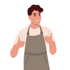 Grocery store employees,small business.Happy positive man showing gesture. Flat vector illustration