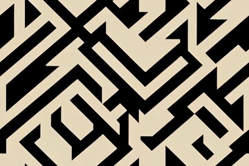 Seamless letter 2d illustration pattern. Letter simple pattern in beige and black color. Trendy thin letter design for fashion. Dynamic letter pattern for summer season. Fashionable geometric symbol