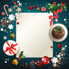 Blue background with Christmas pudding