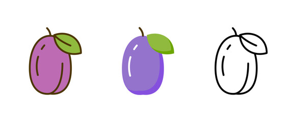 Plum line flat vector icon. Plum web fruit illustration isolated food.