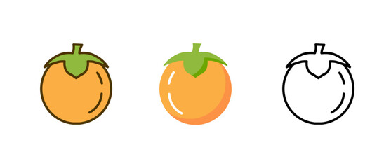 Persimmon sweet food icon. Vector persimmon ripe fruit cute tropical icon.