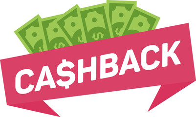 Cash back service, financial payment label. Online shopping partner program. Money economy service. Dollar. Illustration