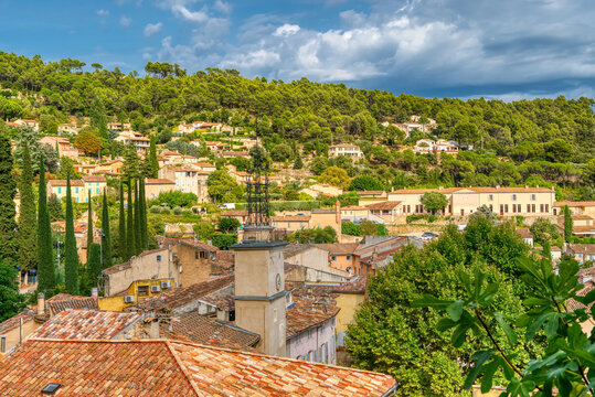 Travel destination, small old village in hear of Provence Cotignac with famous cliffs with cave dwellings and troglodytes houses, Var, Provence Alpes Cote D'Azur, France