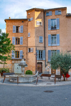 Travel destination, small old village in hear of Provence Cotignac with famous cliffs with cave dwellings and troglodytes houses, Var, Provence Alpes Cote D'Azur, France