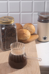 Turkish black coffee on the kitchen table