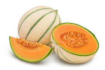 Cantaloupe melon isolated on white background with full depth of field,