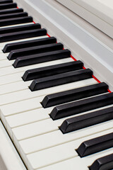 Piano keys taken at an angle. Piano black and white keys