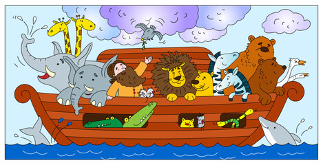 Color vector christian illustration of noah's ark