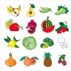 set of fruits and vegetables