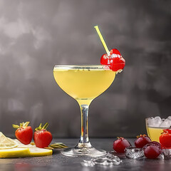 Cocktail close-up, icy drink, blurred background