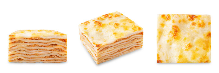 Meat lasagna on a white isolated background