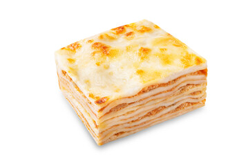 Meat lasagna on a white isolated background