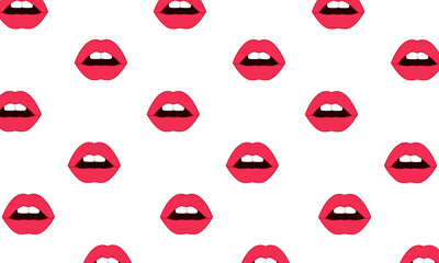 Lips pattern. Seamless pattern with women's red sexy lips. Fashion lips pattern. Illustration