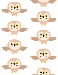 Fotobehang Vector seamless pattern of flat cartoon flying owl isolated on white background © Sweta