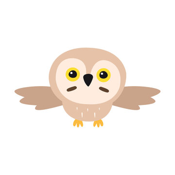 Vector flat cartoon flying owl isolated on white background