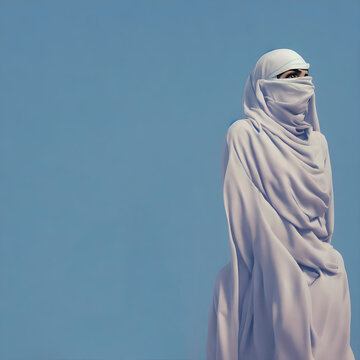 woman wearing a niqab staring at the camera, 3d render, 3d illustration