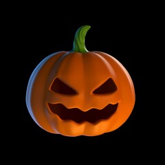3D illustration of Jack O Lantern orange pumpkin. 3d render of cute pumpkin isolated on black background. symbol of halloween holiday celebration, traditional decoration. pumpkin with scary face