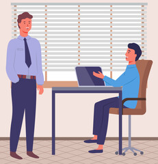 Fototapeta premium Office staff, work and communication. Head and subordinates. Various workers, managers team. Top managers employees of different levels. Office workers. Co-workers. Colleagues discuss project teamwork