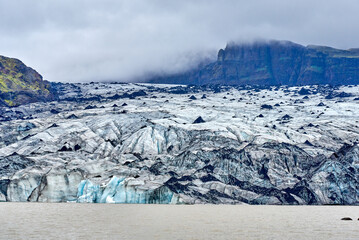 View of the face of the S&oacute;lheimaj&ouml;kull, a glacier in southern Iceland.