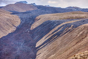 Cooling lava flows in the Natthagi valley have recently flowed from the Fagradalsfjall Volcano in southwestern Iceland.