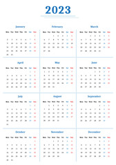 Calendar 2023 in classic business format on white
