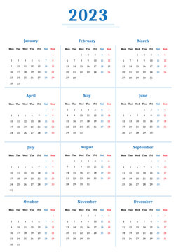 Calendar 2023 in classic business format on white