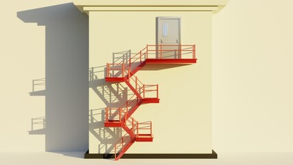 Fire Escape Staircase Exterior - 3D Rendering