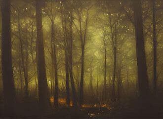 Obraz premium Park Fall Sunrise Summer Path Misty Woodland Fog Light Autumn Nature Green Trees Sun Mist Landscape Spring Tree Foliage Foggy Morning Sunlight Forest Woods Road