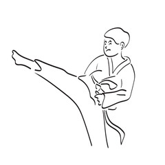 line art boy in karate suit kicking illustration vector hand drawn isolated on white background