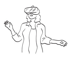 line art woman wearing vr glasses illustration vector hand drawn isolated on white background