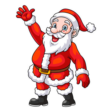 Cartoon santa claus waving isolated on white background