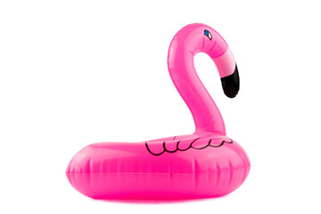 Giant inflatable Flamingo. Pink pool inflatable flamingo for summer beach isolated on white background. Pool float party.