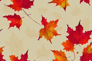 Obraz premium Fall seamless pattern with maple leaves on cream background, Autumn pattern with ditsy, foliage, watercolor wrapping paper, pattern fills, Thanksgiving, web page background.