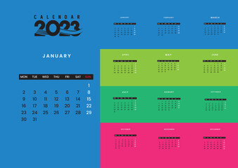 Fototapeta na wymiar Modern design 2023 calendar template