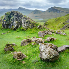 Fototapeta na wymiar The Quiraing,Rocky landscape of Quiraing escarpment and mountains,Isle of Skye,Scotland,UK.