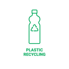 Plastic bottle recycle vector line icon logo. Eco water container waste factory plastic recycle symbol blue material icon.