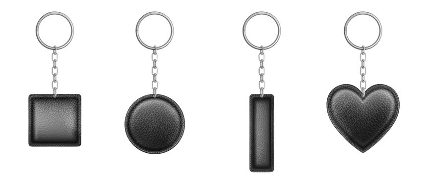 Vector Realistic Set Of Black Leather Keychain