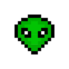 Obraz premium Pixel alien 8 bit art. Cosmic graphic cartoon pixel alien icon ufo alien.