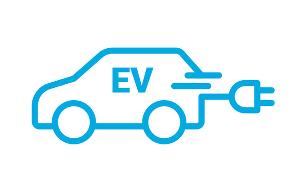 EV car electric vehicle charger logo icon. Hybrid ev car station eco sign green automobile symbol.