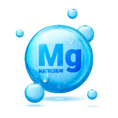 Magnesium supplement b6 vitamin food illustration icon. Mg potassium mineral blue 3d magnesium illustration. - obrazy, fototapety, plakaty