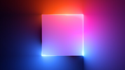 3d render, abstract colorful neon background with square frame. Simple geometric shape, blank banner - Powered by Adobe