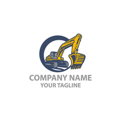 Excavation work logo design, emblem of excavator or building machine rental organisation print stamps, constructing equipment