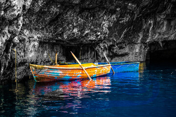 boat in Greek cavern