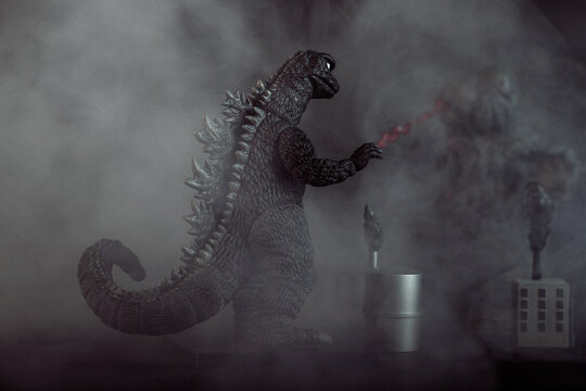 October 23, 2022, Everett, Washington, USA: Mezco Toyz 5 Points Hedorah Vs. Godzilla Boxed Figure Set Replicating Scene From 1971 Kaiju Monster Film. 