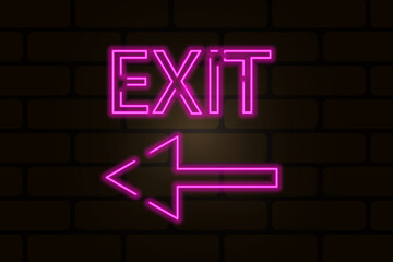 3d exit arrow neon for concept design. Emergency symbol. Vector illustration. stock image. 