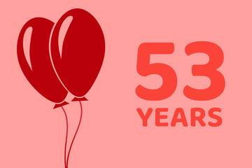 53 years logo. Illustration for celebration anniversary. Concept 53 Birthday. fifty-three years. Balls on pink background. Inscription 53 symbolizes birthday celebrations. fifty-three anniversary