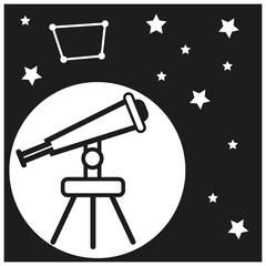 telescope night sky icon. Planet earth. Icon vector. Moon vector. Star icon. Vector illustration. Stock image. 